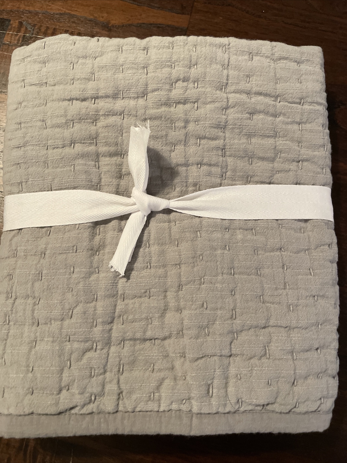 NEW Pottery barn pick stitch STONE WASHED cotton STANDARD sham GRAY