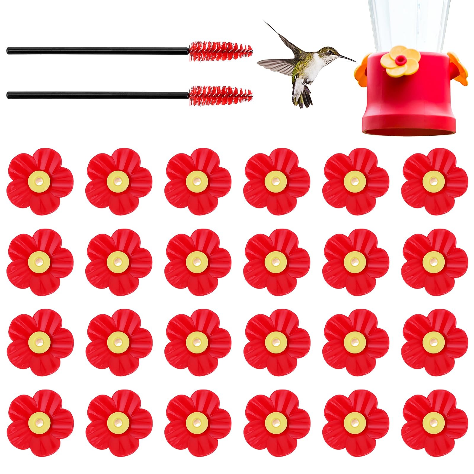 Tyqour 26pcs Hummingbird Feeders Replacement Flowers, Feeder Red