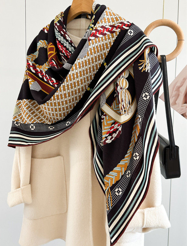 70% Cashmere 30% Silk Shawl Scarf 53'' Neckerchief grid Print Bandana Wrap new