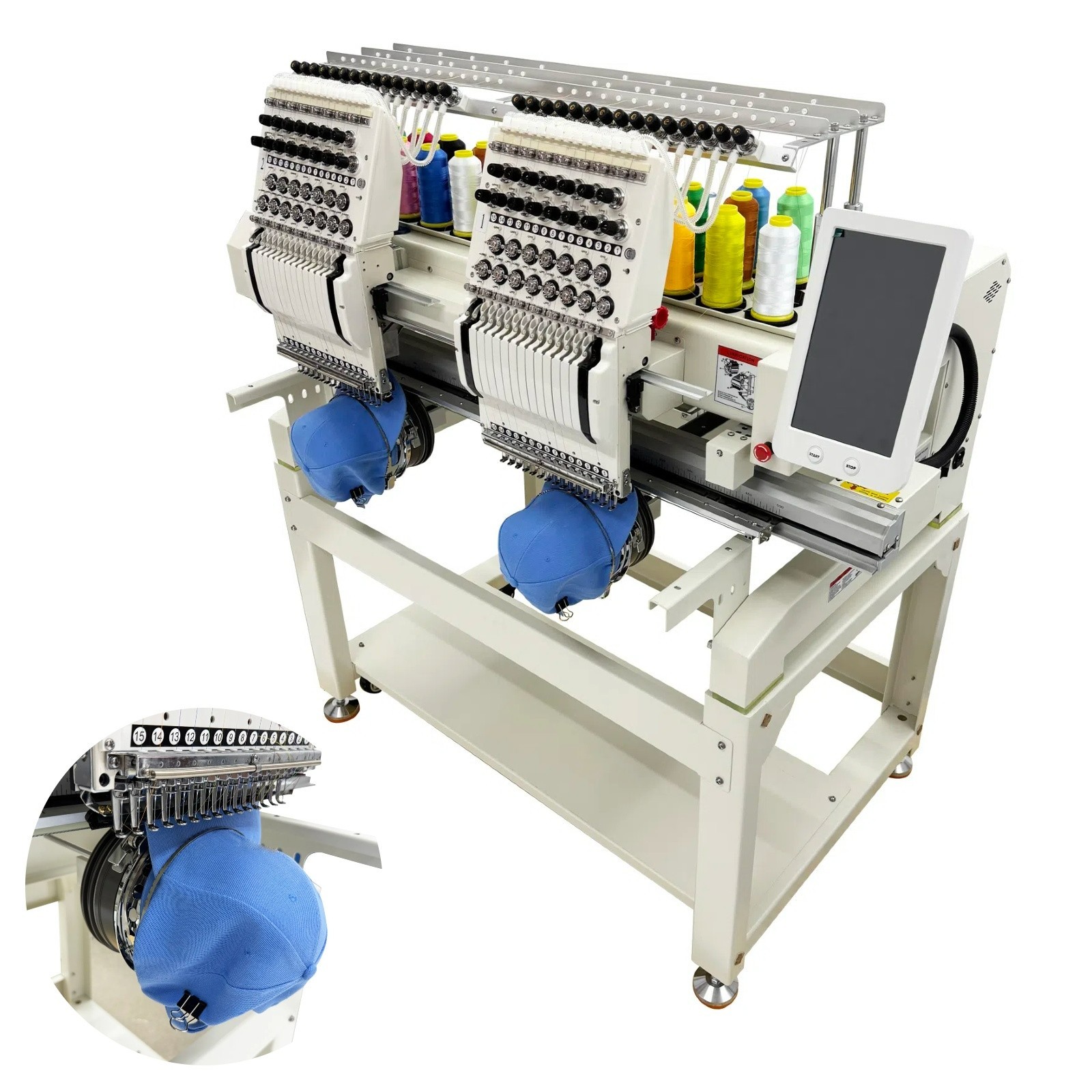 110V-220V Double Head Commercial Embroidery Machine with Cap/Garment/Flat Stitch
