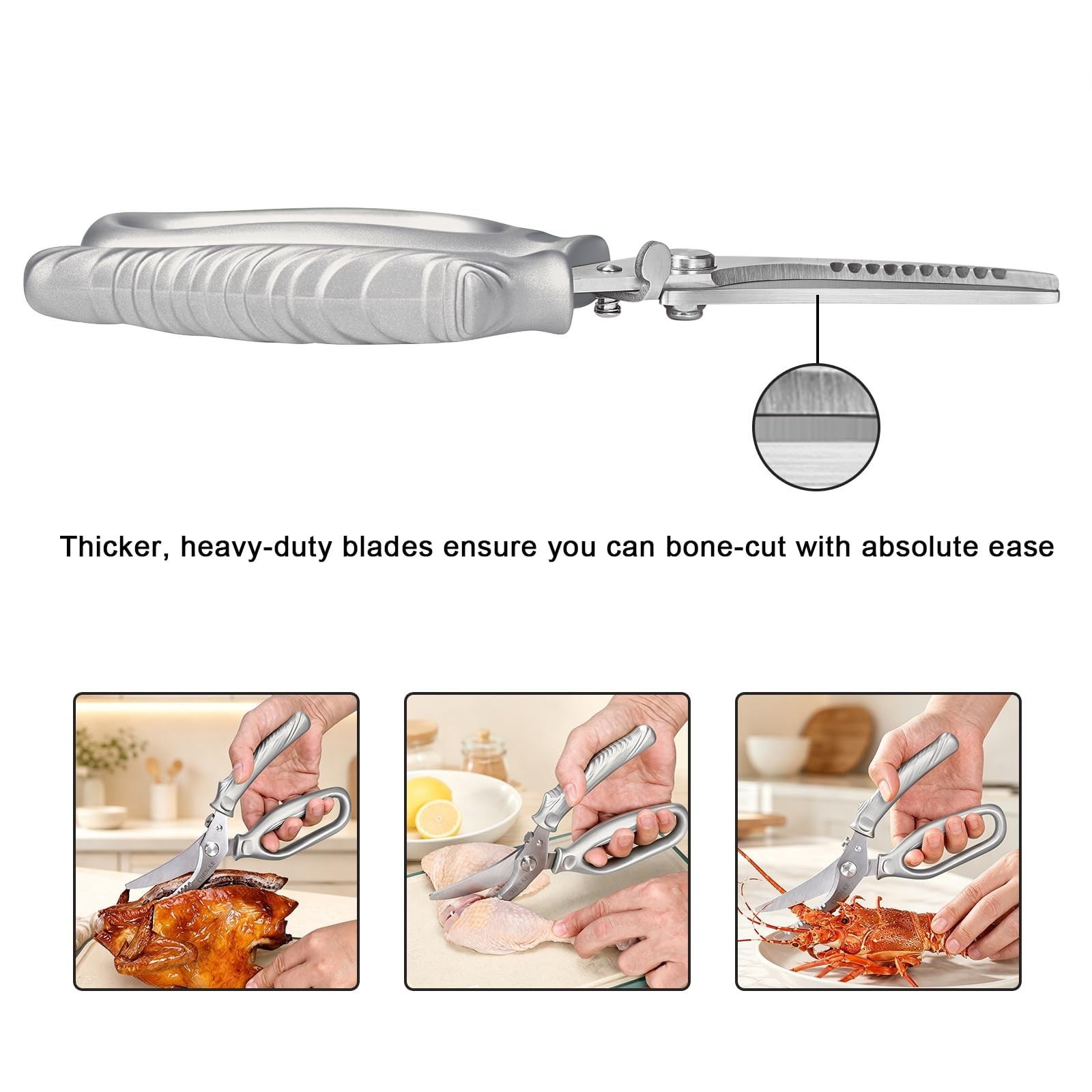 Heavy Duty Stainless Steel Kitchen Scissors, Rust Resistant, Ergonomic Grip, Sha