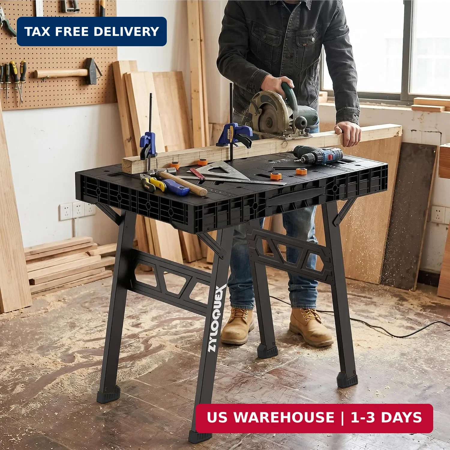 Foldable Work Bench, Portable Work Table, 34"x25"x31", for Garage | 1650lbs Capa