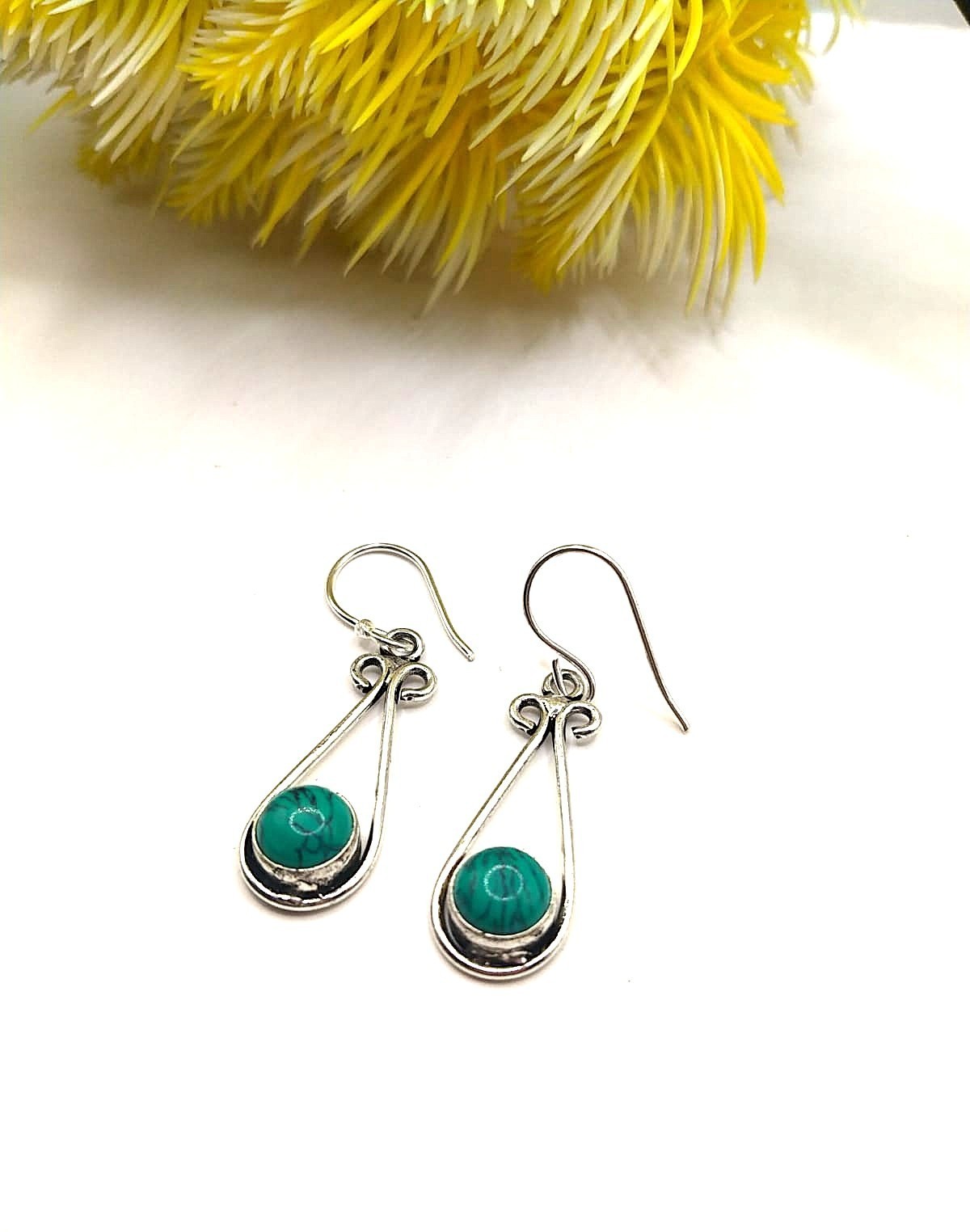 Turquoise Handmade Gemstone 925 Sterling Silver Jewelry Earring Size-1.75"