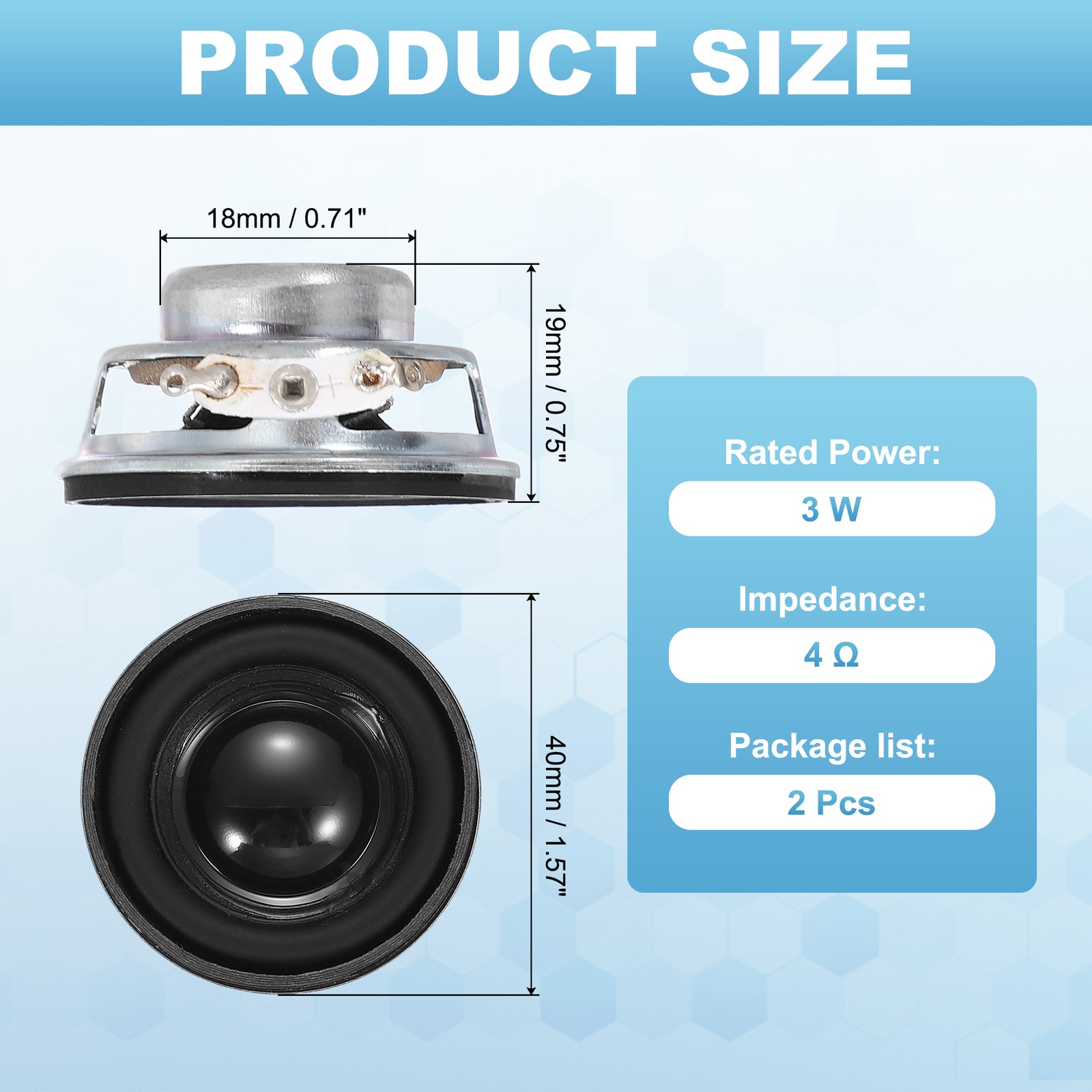 2Pcs 3W 4Ohm Small Speakers Square Micro External Magnet Speaker 40x21.5mm Black