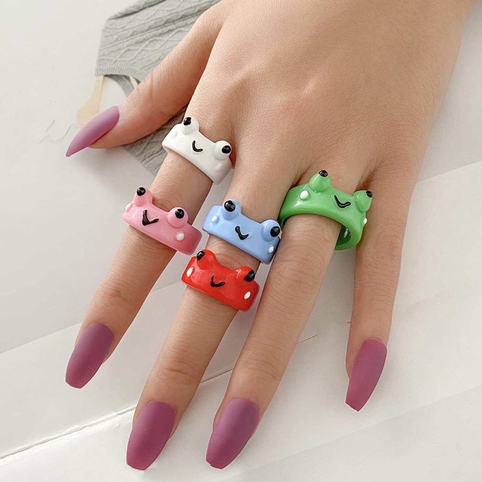 5Pcs/set Acrylic Frog Rings Women Lover Polymer Clay cute Resin Rings for Wom...