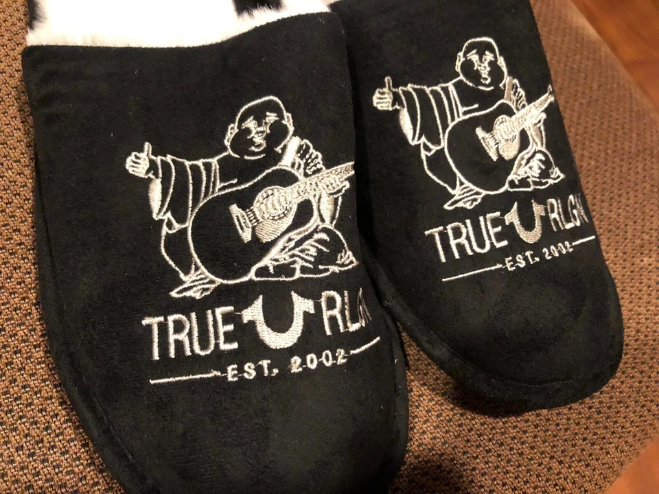 New TRUE RELIGION MENS SLIPPERS Budda Black
