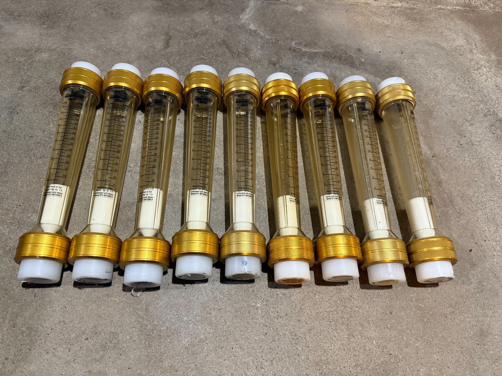 Lot of 9 Blue White F-461 Flow Meter F-461200LX 2-20 GPM