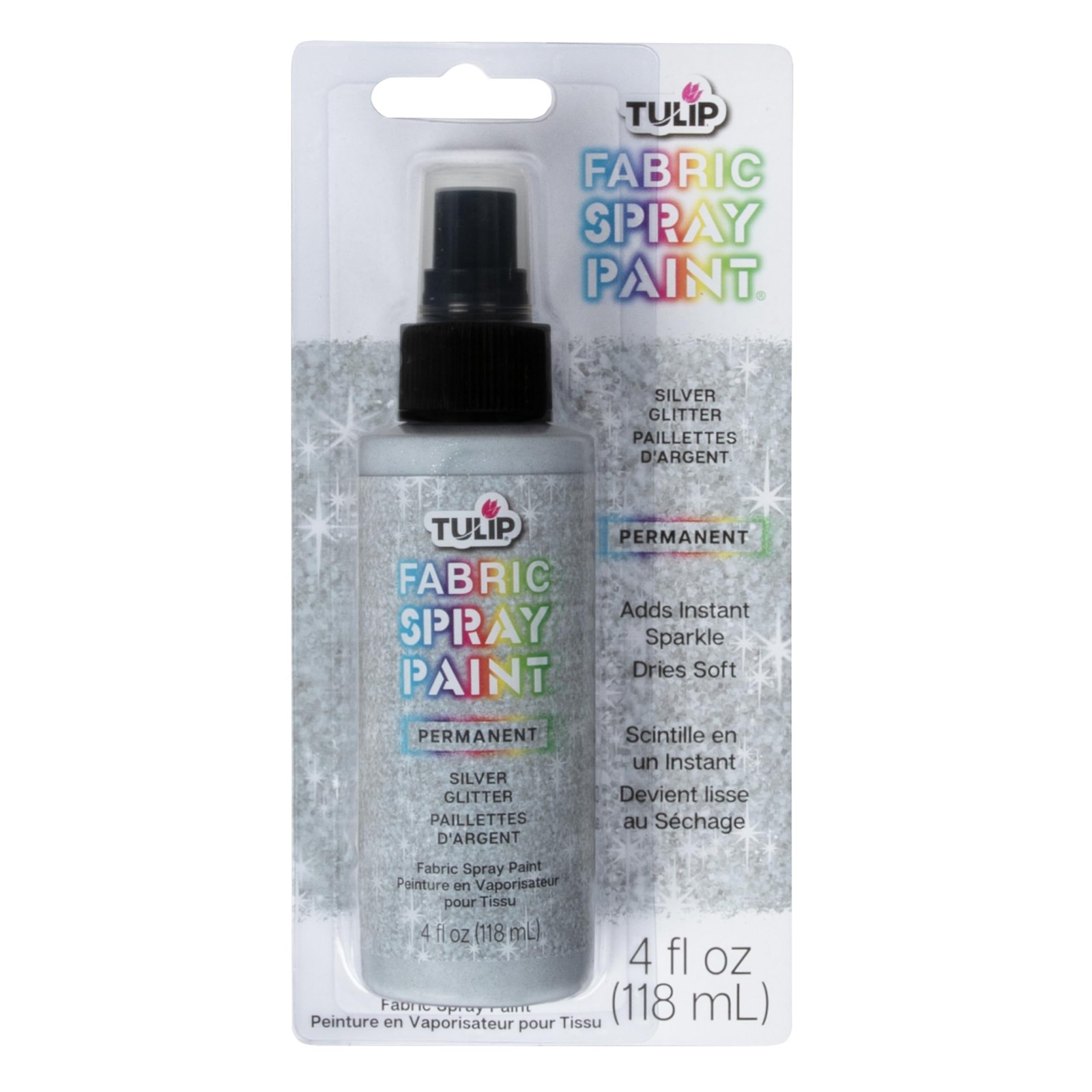 Tulip Fabric Paint, Permanent Spray on 4 Fl Oz (Pack of 1), Silver Glitter