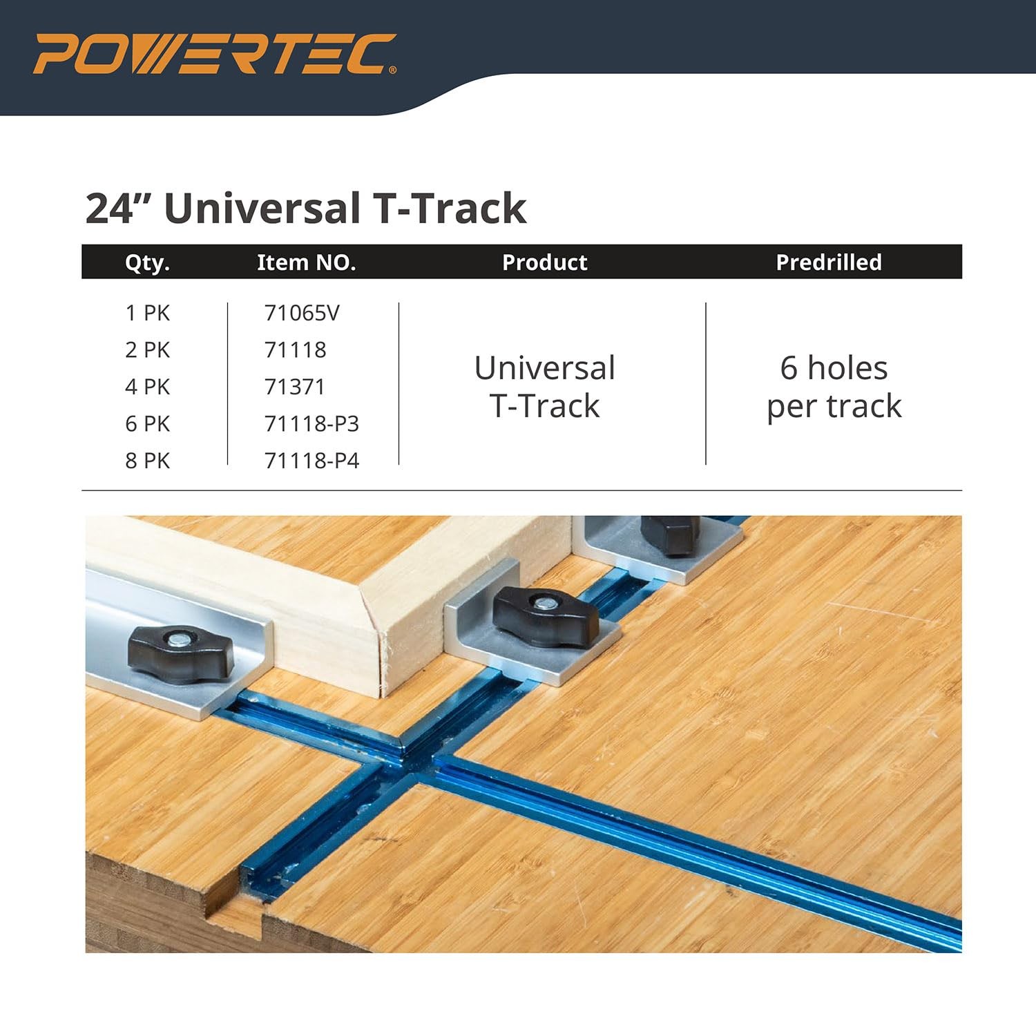 POWERTEC 71121V T Track Knob Kit w/Threaded Knobs and 5/16”-18 T Track Bolts, 16