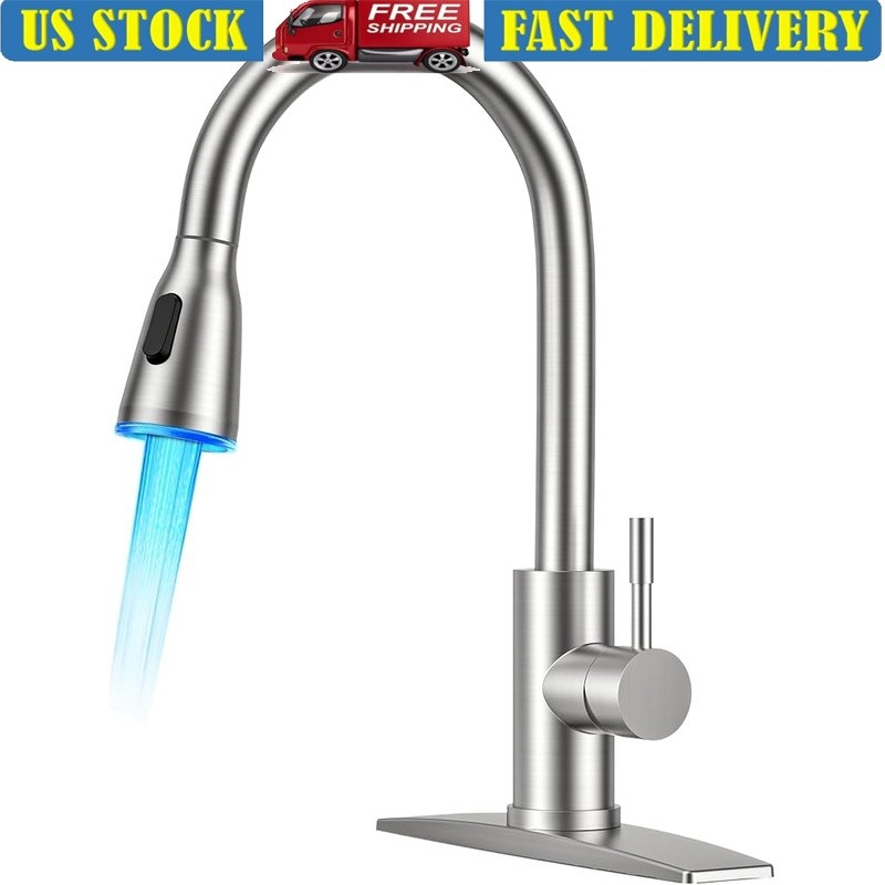 LED Color Changing Kitchen Faucet Pull Down Sprayer 360 Swivel Easy Install New