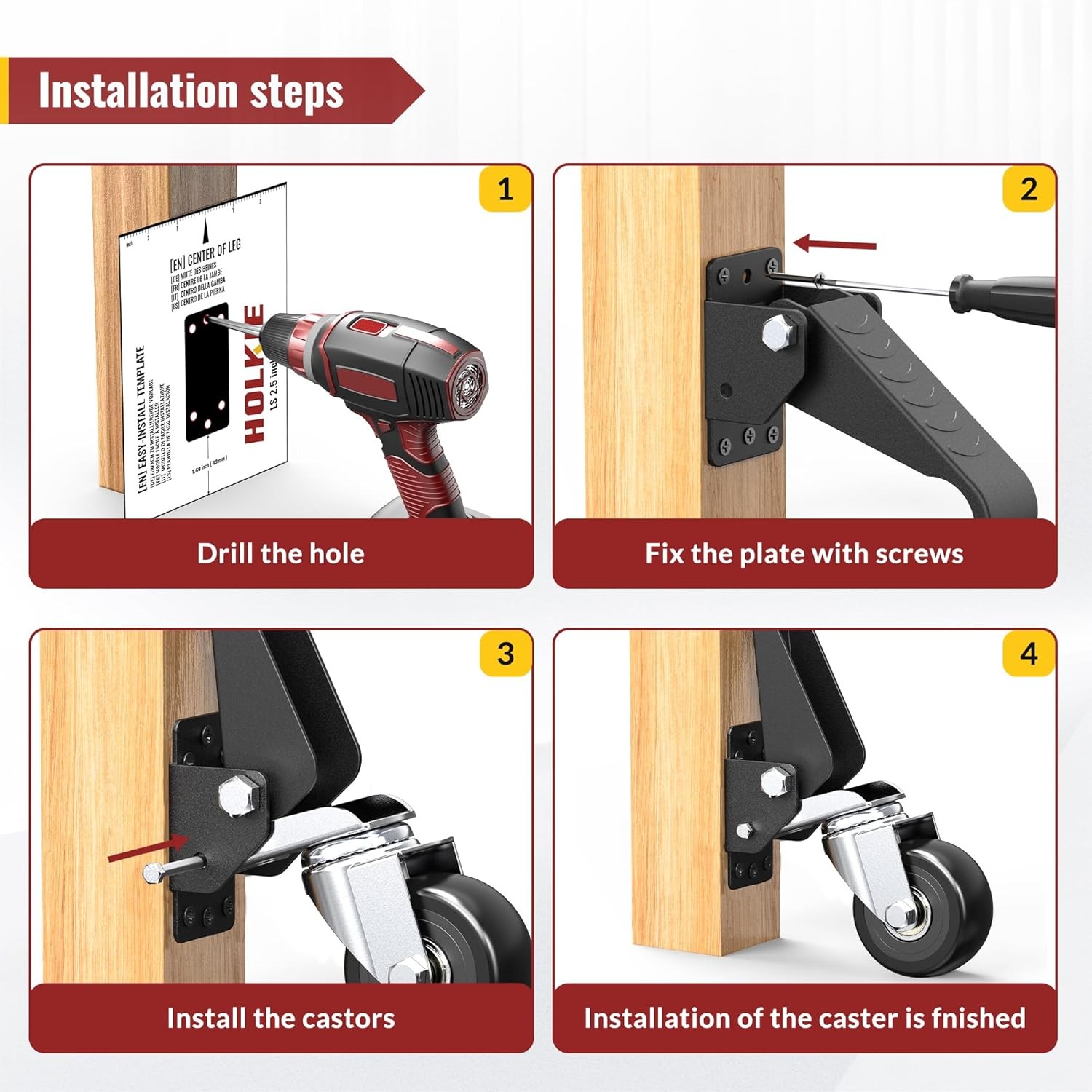 Retractable Casters w Lifting & Lowering Function Maximum Load 700 lbs 4 casters