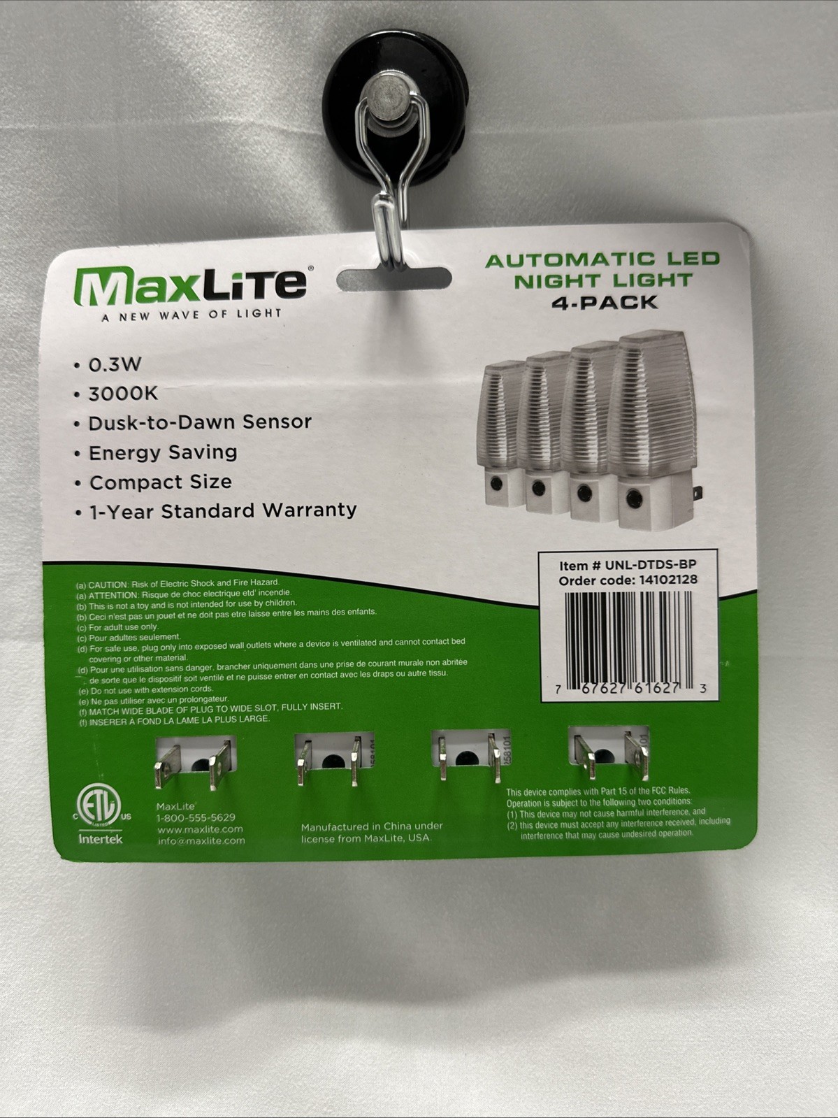 MaxLite Plug in Night Lights Dusk to Dawn, White 4 Pack.