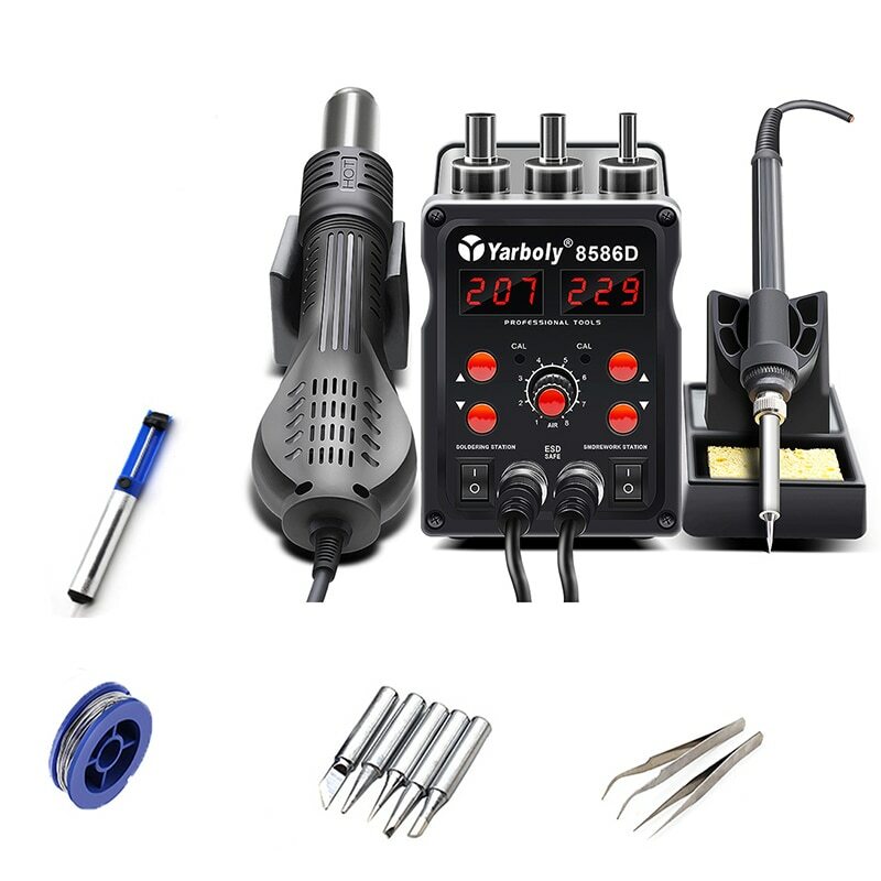 8586D 2 In 1 ESD Hot Air Gun Soldering Station Welding Solder Iron