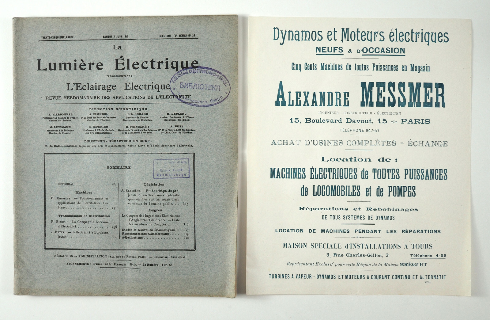 1913 France Antique Electricity Magazine La Lumiere Electrique Advertising Ads