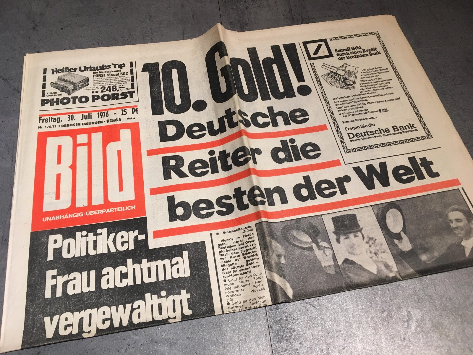 Bildzeitung 30.07.1976 July 30.7.1976 gift birthday 43rd 44. 45. olympia