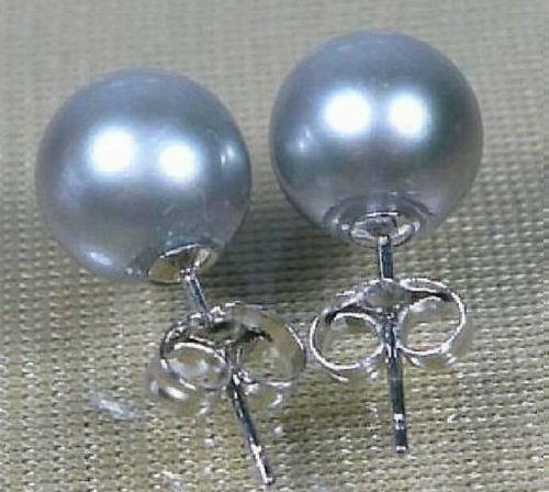 Akoya AAAAA 6-7 mm Round Natural Gray Pearl Earring 14K White Gold