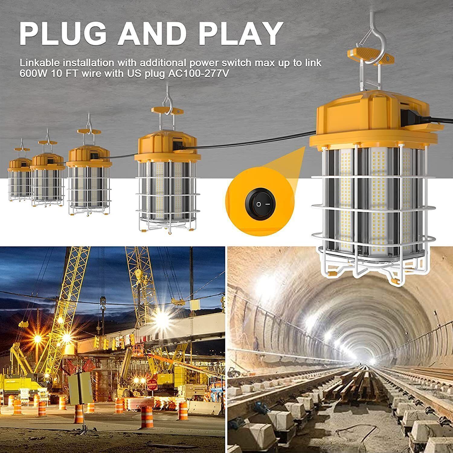 80W LED Temporary Work Light Industrial Construction Lights Linkable Lamp 5000K