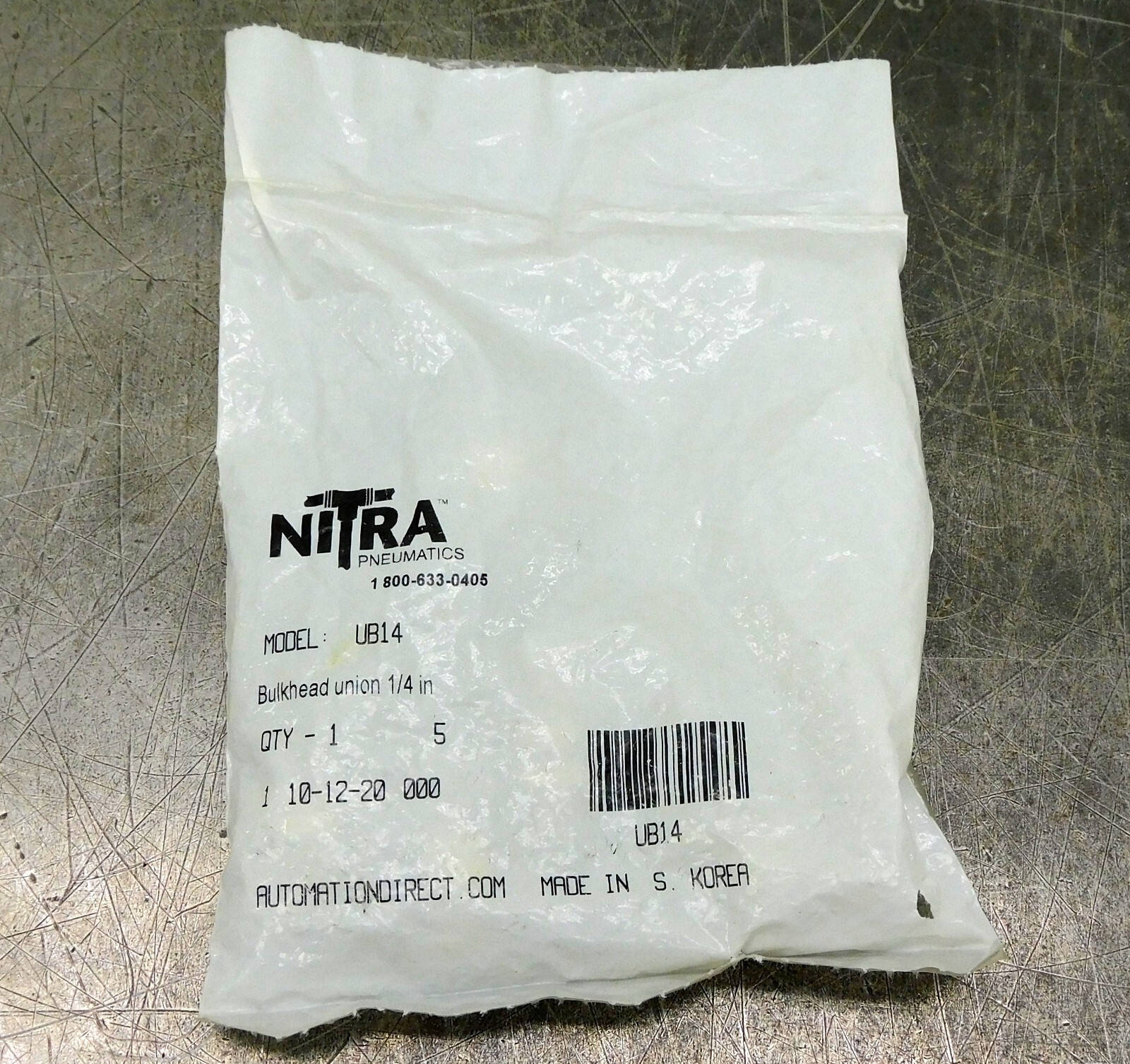 Automation Direct Nitra UB14 Push-to-Connect Bulkhead Union 1/4" Lot of Five (5)