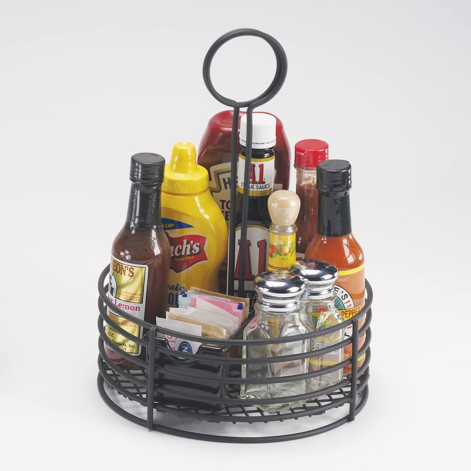 G.E.T. 4-31860 Black Round Stainless Steel Condiment Caddy Iron Teflon Coated...