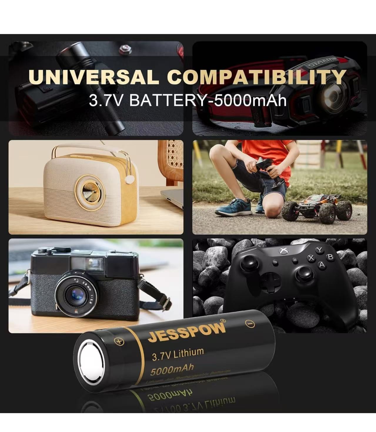 2 Pack Rechargeable Battery with Charger 3.7V 5000mAh Flat Top, Batteries for H