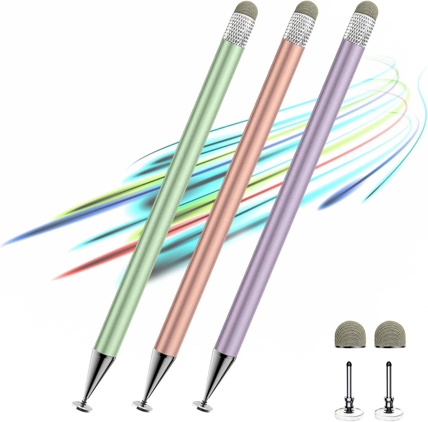 Stylus Pen for Touchscreen,3pcs 2in1 High Precision Green/Purple/Rose Gold