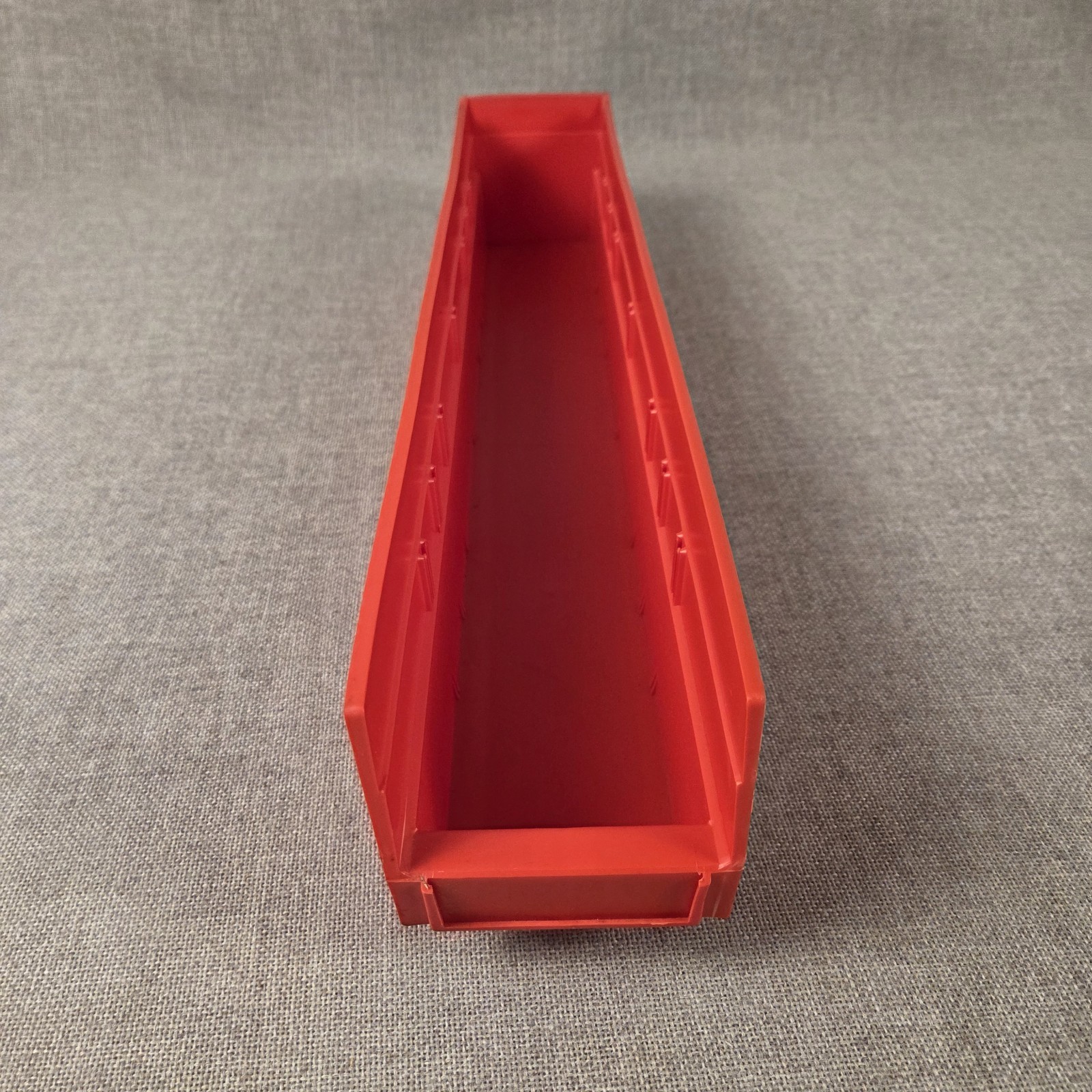 (12) Akro-Mils 30124RED Red Plastic Shelf Bin 23-5/8" x 4-1/8" x 4"