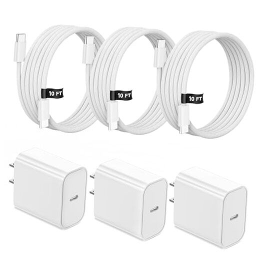 Fast USB C Charger Block for iPhone 17 16 15,10FT Long 3Pack USBC to USBC