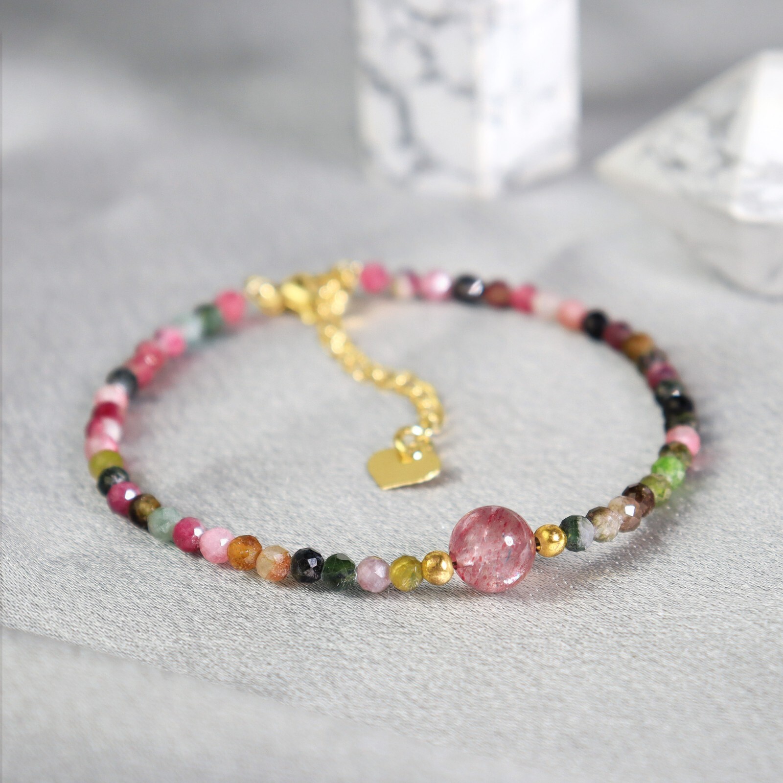 Handmade Tourmaline Faceted Beads Healing Protection Women Minimalist Bracelet