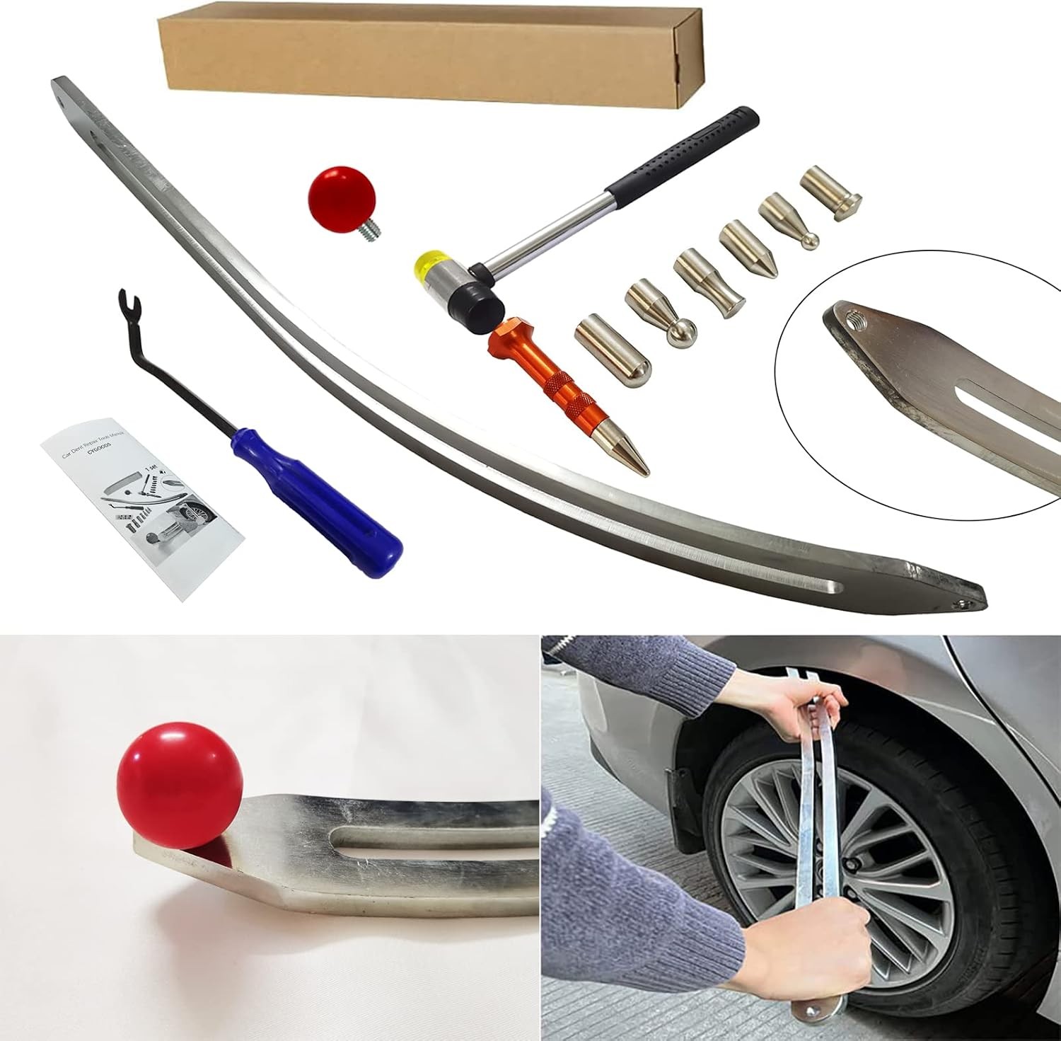 CYGOODS Car Dent Removal Puller Lifter Big Curved Rod Crowbar Hook Kit