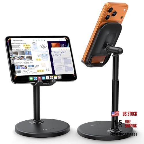 Cell Phone Stand for Desk - [Height Angle] Adjustable Sturdy Desktop Black