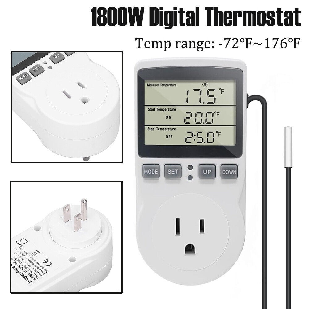 Digital Thermostat Outlet Plug Temperature Controller Heating Cooling with Probe