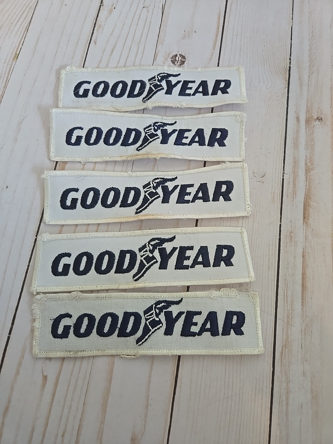 Vintage Big Embroidered Good Year Tires NASCAR Racing White Blue Patch, Lot Of 5