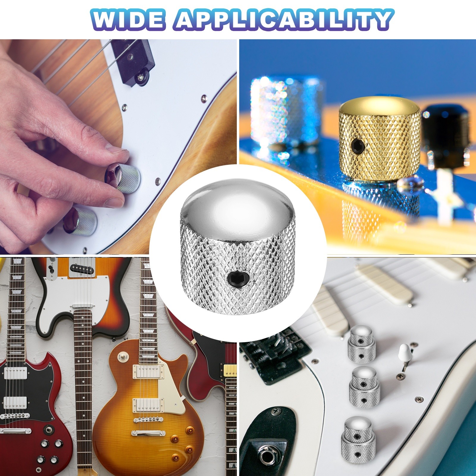 2 Pcs Silver Metal Guitar Knobs 1/4" Dome Knobs with Wrench