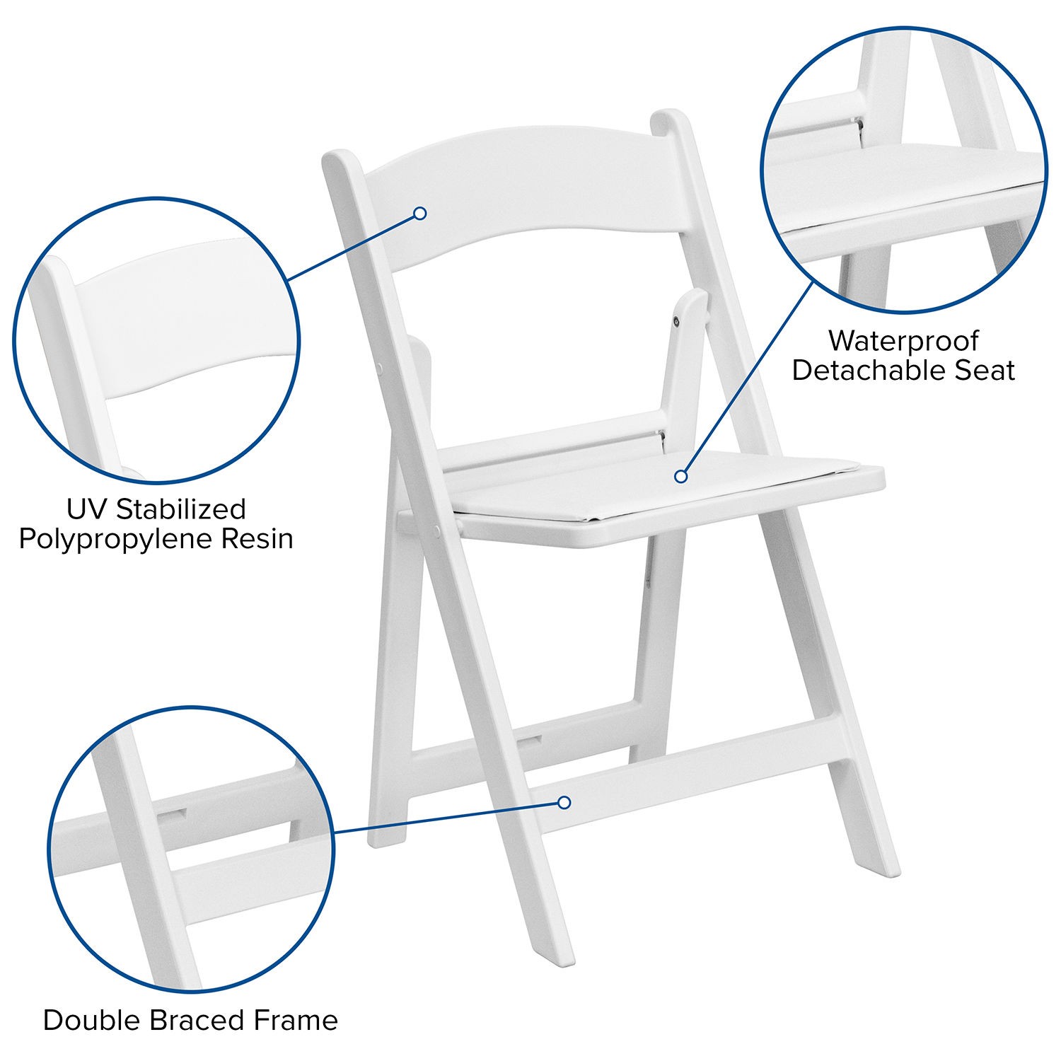 Folding Chair W/White Vinyl Padded Seat White Resin Frame Lot of 4