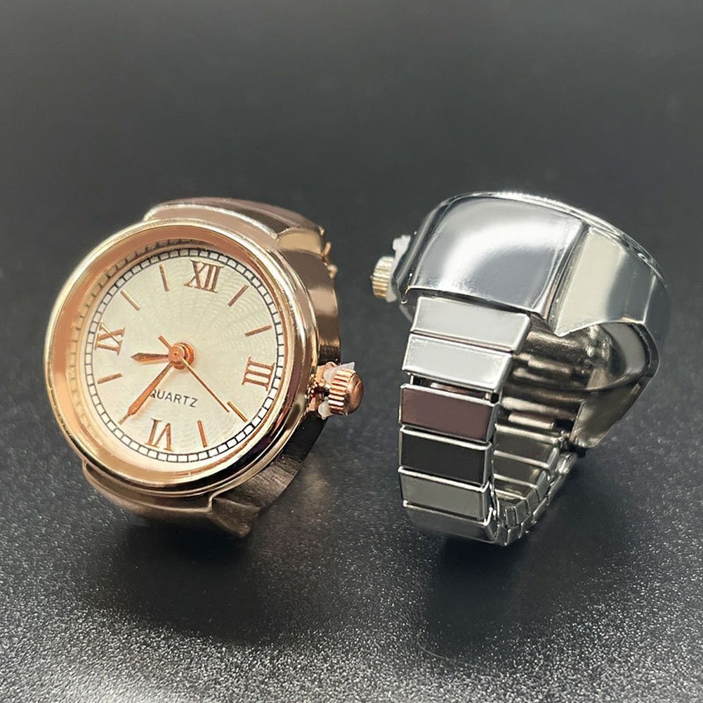 Gold Tone Quartz Ring Watch for Men Women Alloy Case Stainless Steel Band