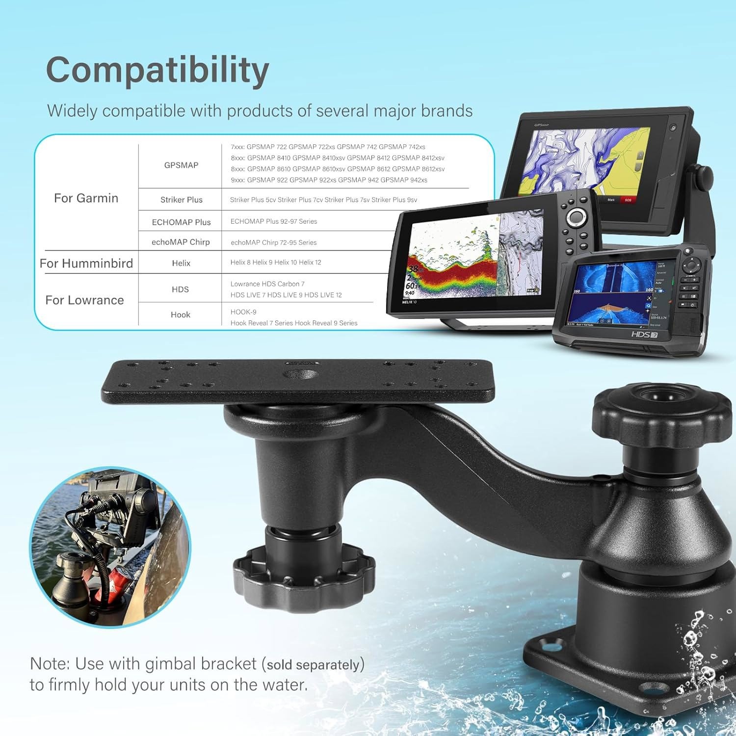 Fishfinder Mount with 6-inch Swing Arm for Fishfinders& Chartplotters for Garmin