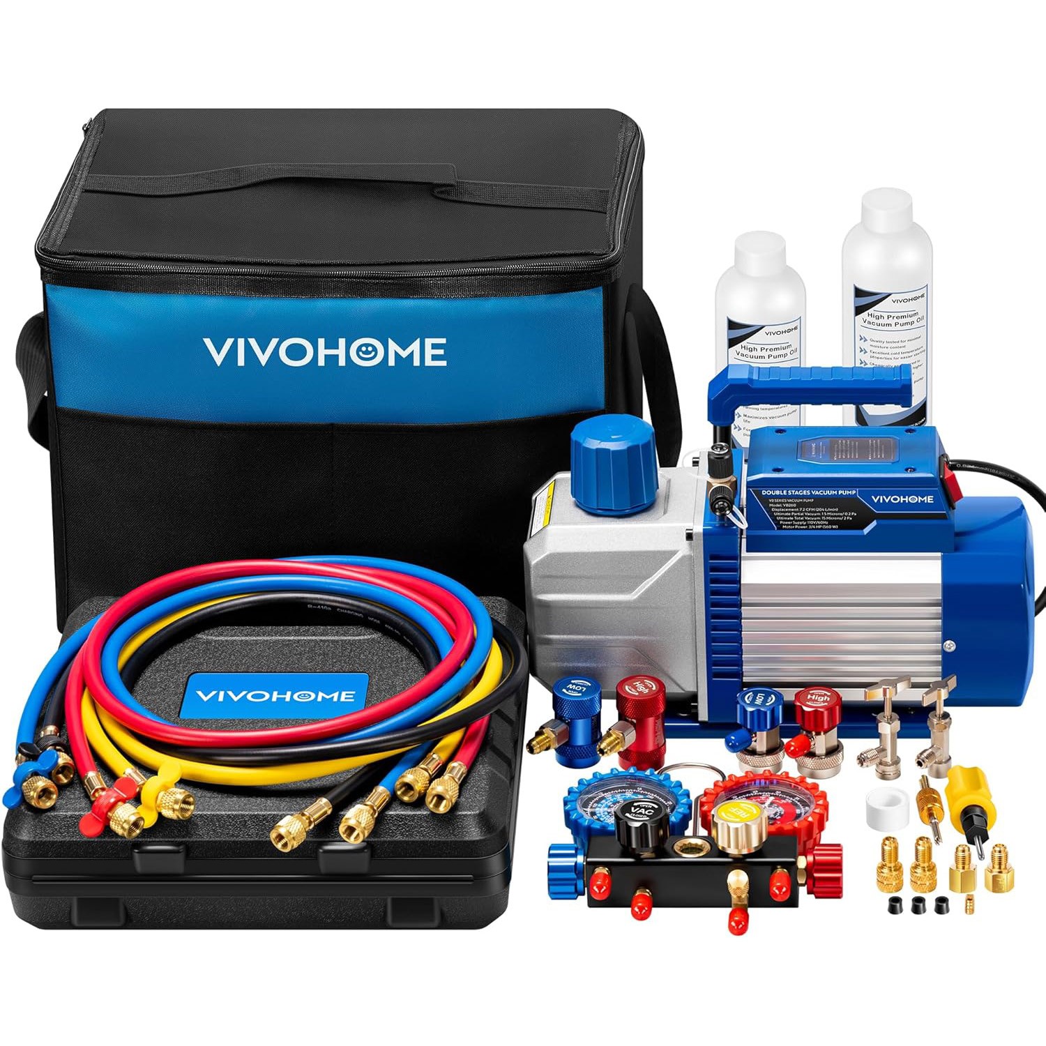 7.2CFM 3/4HP HVAC Vacuum Pump Kit with Manifold Gauge Set AC R134a R410A Auto