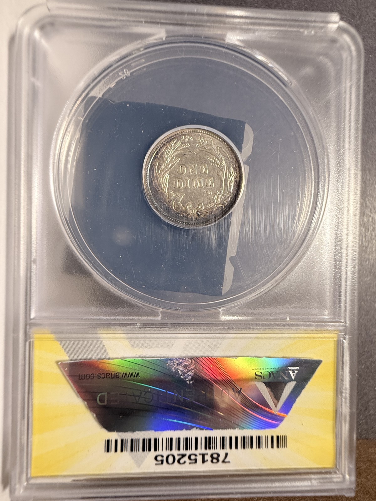 1908-D Barber Dime, AU 58 ANACS (18758)
