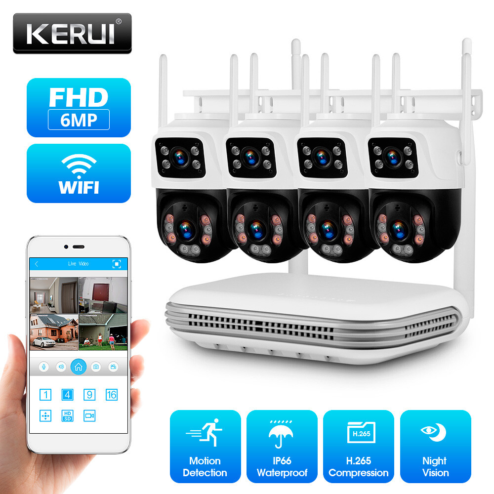 KERUI Security Camera System Outdoor Wireless Audio Wi-Fi Home CCTV 6MP 8CH NVR