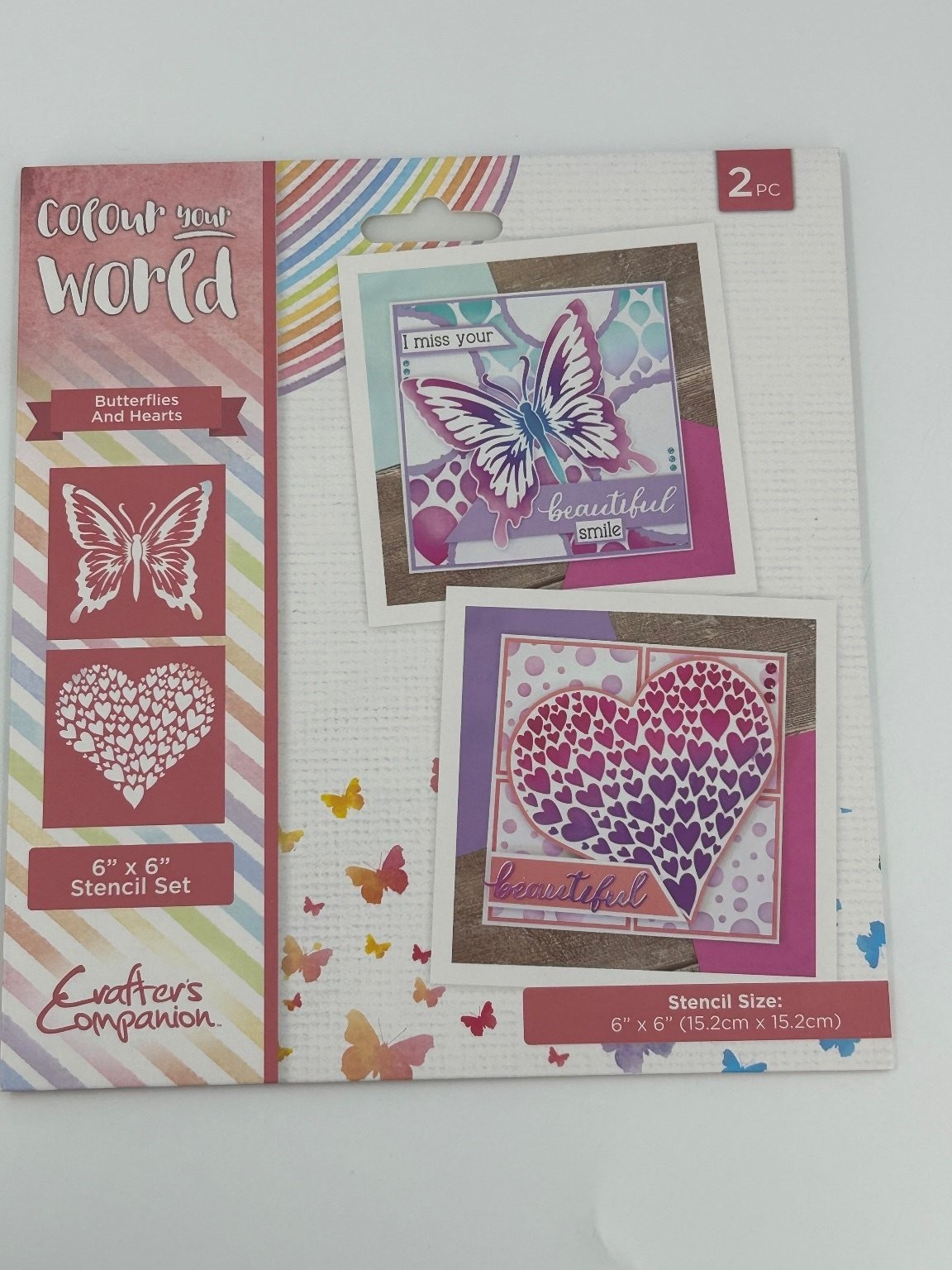 Crafter's Companion Colour Your World Stencil Set 6"x6" 2-Pc Hearts Butterfly