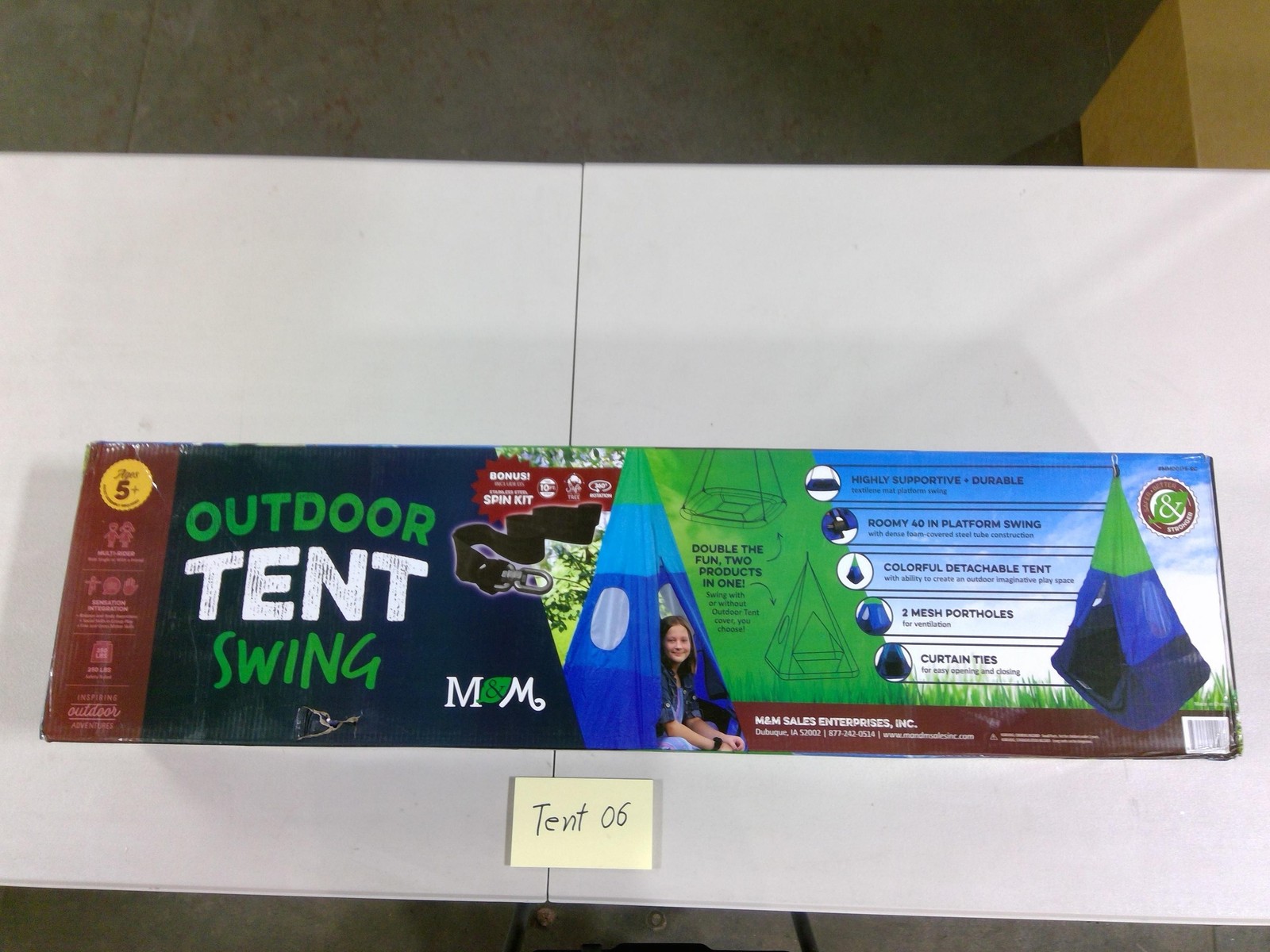 M&M Outdoor Tent Tree Swing Kids 5+ Hanging Platform Seat Blue Green New Toy