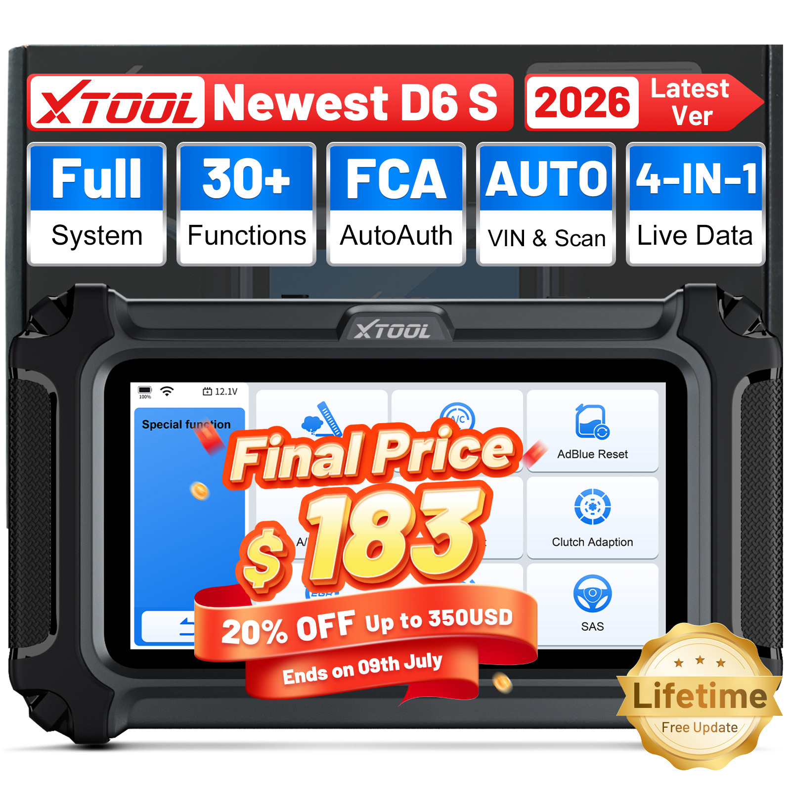 2026 XTOOL D6S Car OBD2 Scanner Full System Auto Diagnostic Tool 30+Services FCA