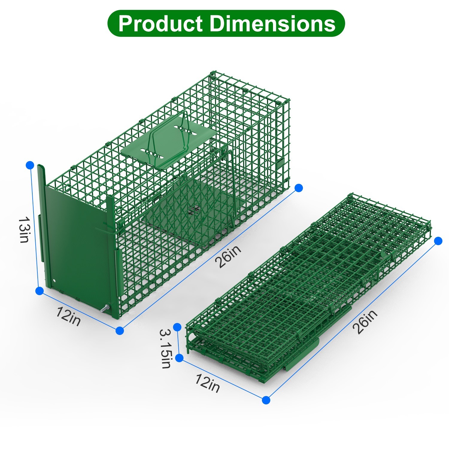 26/40" Heavy Duty Folding Humane Cat Trap Cage Live Animal Raccoons Rodent Cage