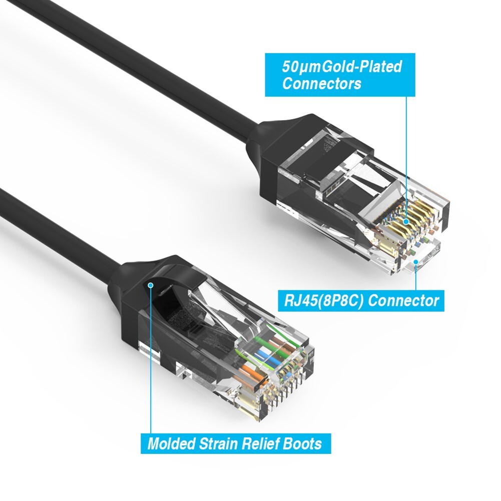 7FT CAT6 RJ45 Slim Ethernet LAN Network Patch Cable UTP Copper Wire 28AWG Black