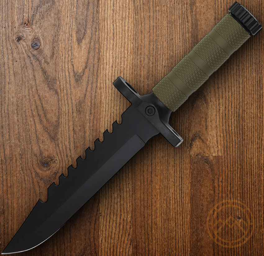 ElitEdge Tactical Fixed Knife Black Stainless Steel Blade OD Green Rubber Handle