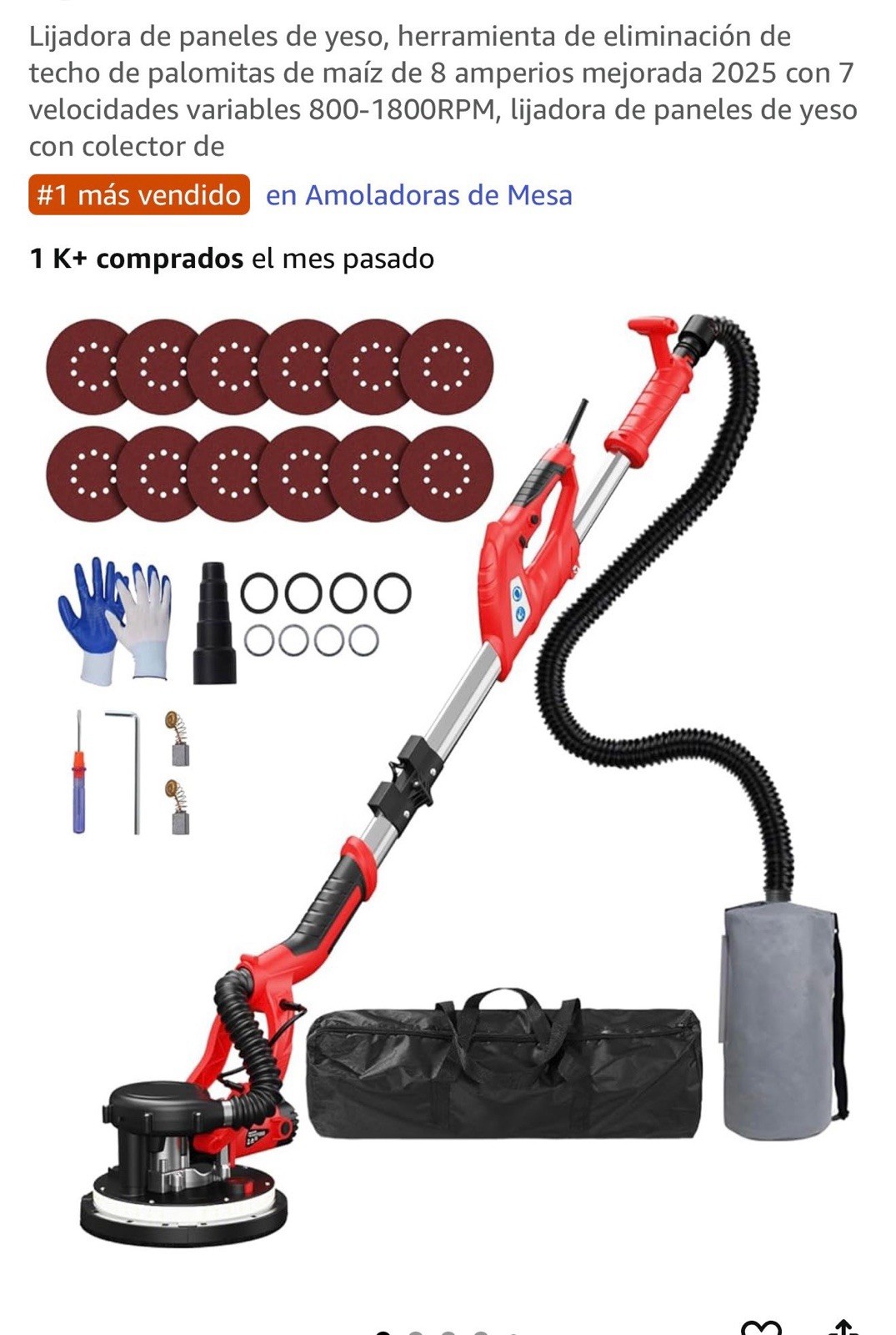 Lijadora eléctrica para paneles de yeso con recolección de polvo por aspiradora