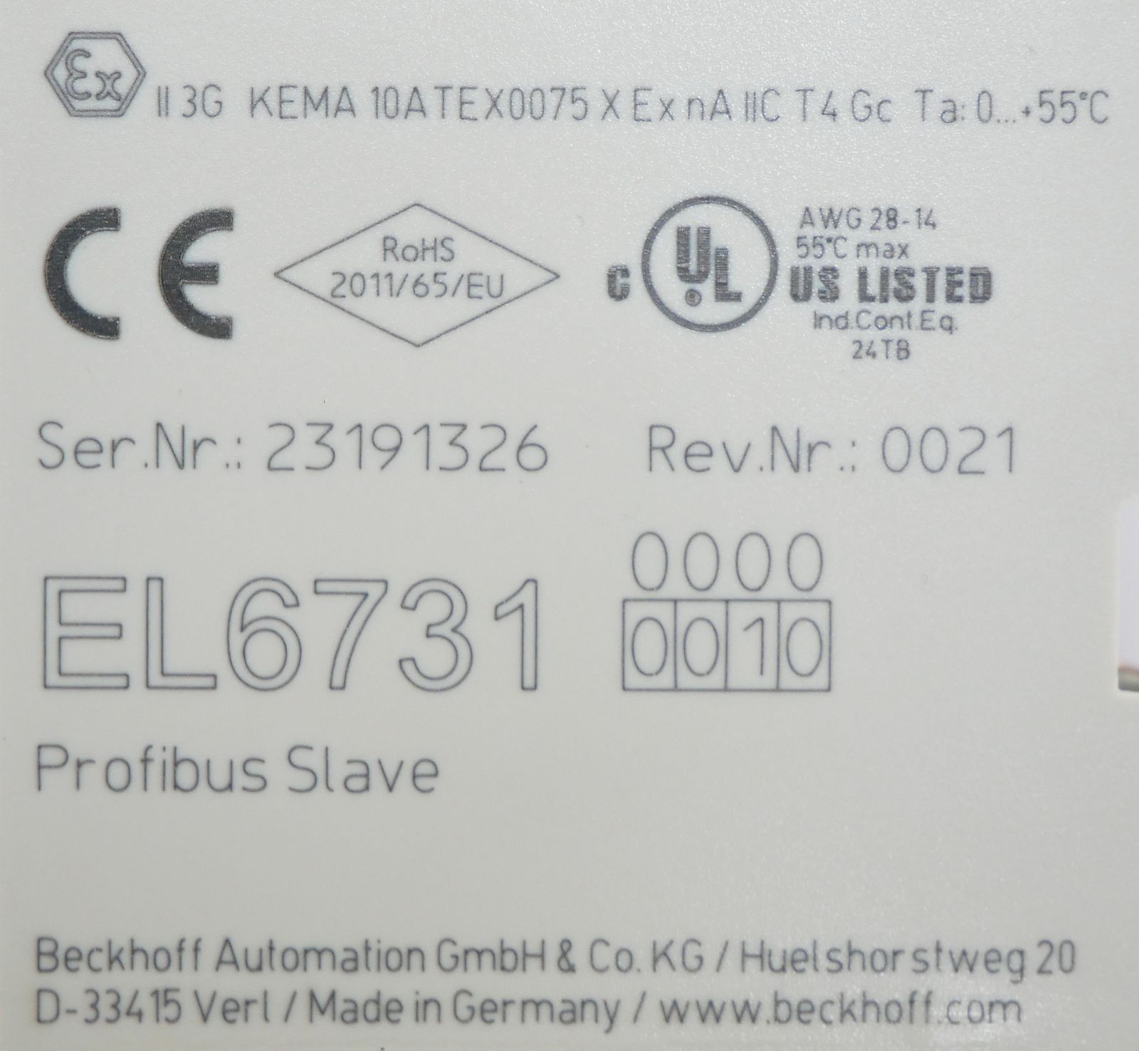 Beckhoff EL6731 1-Channel Communication Interface Profibus Slave -used-