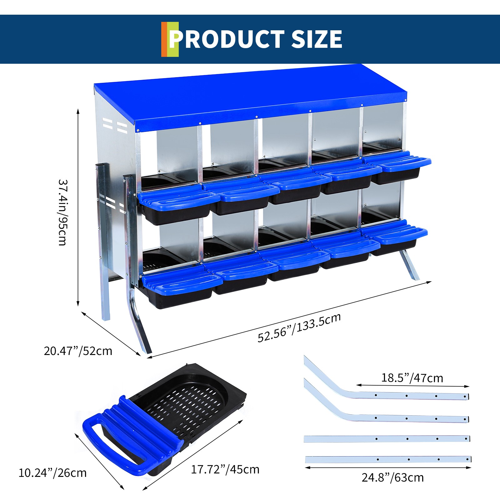 Metal Chicken Nesting Box 10-Compartment Roll Away Nest Box, Protective Lid