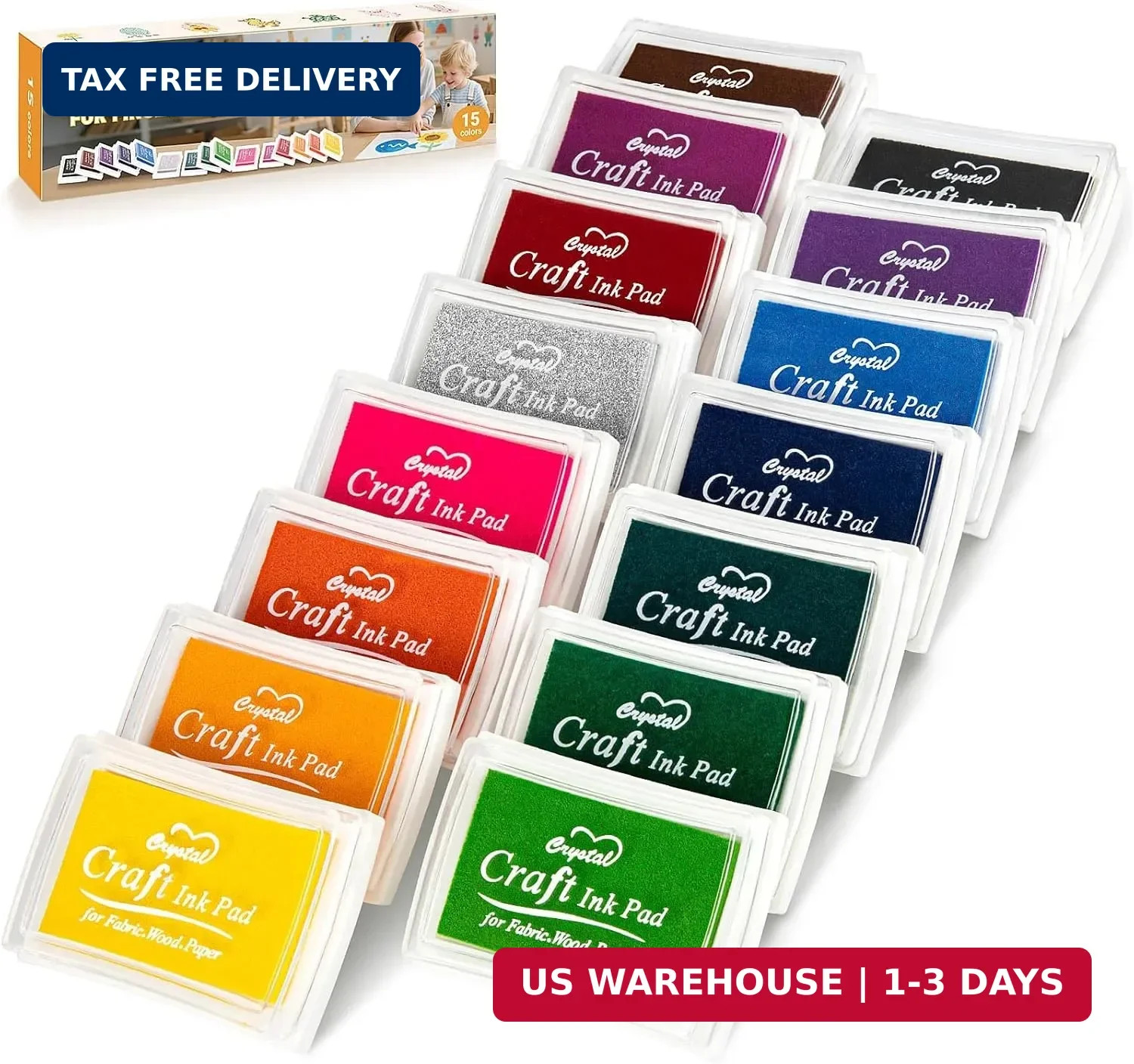 MERDTTES 15 Colors Craft Ink Pads, Washable Finger Ink Pads for Stamps for Kids