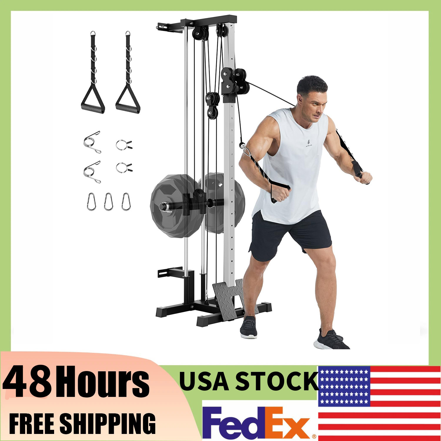 Wall Mount Cable Machine W/19 Positions Dual Pulley System Weight Workout Gym